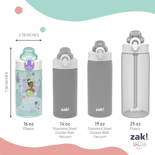 Zak Designs Disney Princess Sage Kids Water Bottle For School or Travel, 16oz Durable Plastic With Straw and Leak-Proof Spout Cover, 2-Pack (Ariel, Cinderella, Jasmine, Moana, Rapunzel, Tiana) - color: Disney Princess (Ariel, Cinderella, Jasmine, Moana, R