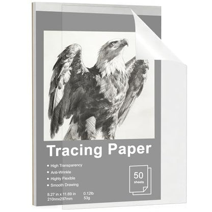 WRJIANGFA Tracing Paper Pad, 50 Sheets, A4 Size 8.27x11.69 Inches, High Transparency, Anti-Wrinkle, 53gsm, for Artists, Architects, Students