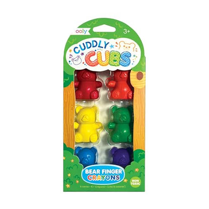 OOLY Cuddly Cubs Bear Finger Crayons for Toddlers - Set of 6 Bear Shaped Crayons, 6 Colors, Easy Grip, Non-Toxic, Ages 3+ - style: Cuddly Cubs