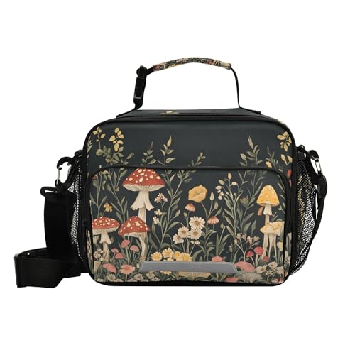 MNSRUU Student Lunch Bag Vintage Wildflower Mushrooms Insulated DinnerTotes Picnic Bag Lunch Box with Adjustable Shoulder Strap for Teen Kids Adults - color: Mushrooms I15034
