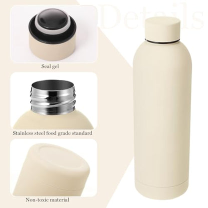 Bokon 10 Pcs Stainless Steel Water Bottle Bulk Teacher Employee Appreciation Gifts School Double Layer Vacuum 17 oz Small Mouth Sport Insulated Metal Reusable Flask Leakproof Lid - color: Beige