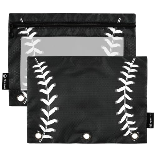 Gredecor 3 Ring Binder Pencil Pouch, Ball Softball Basebal Laces (6) Zippered Pen Case Pouches with Clear Window, 2 Pack Stylish Office & School Supplie - color: Ball Softball Basebal Laces (6)