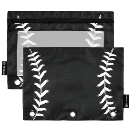 Gredecor 3 Ring Binder Pencil Pouch, Ball Softball Basebal Laces (6) Zippered Pen Case Pouches with Clear Window, 2 Pack Stylish Office & School Supplie - color: Ball Softball Basebal Laces (6)