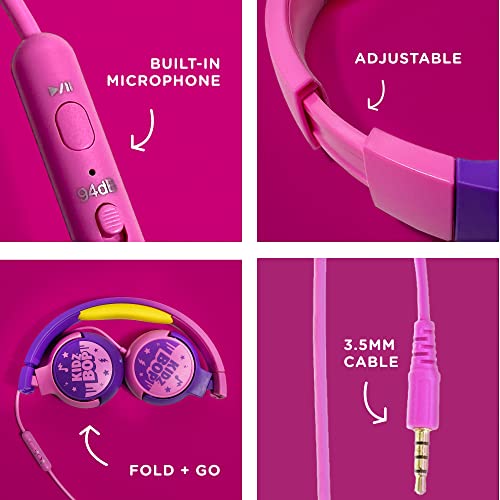Move2Play, Kidz Bop, Wired Headphones for Kids | Microphone | 3.5mm Plug | Volume Limiting 85dB/94dB | Soft Pads | Adjustable | School Use | Gift 3 4 5 6 7 8+ Year Old Girls Boys Toddlers - color: Wired - Pink