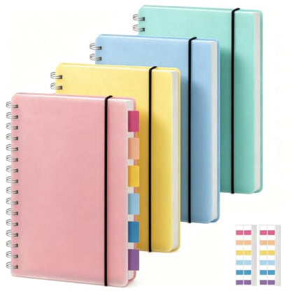 PAIKIUU 4 Pack Spiral Notebooks 5 x 7 in College Ruled, Mini Spiral Notebook, Waterproof 80 Sheets/160 Pages, Pocket Notebook with 120 Pcs Sticky Index Tabs for Home Office College School - size: 5 x 7 in, style: Style 1