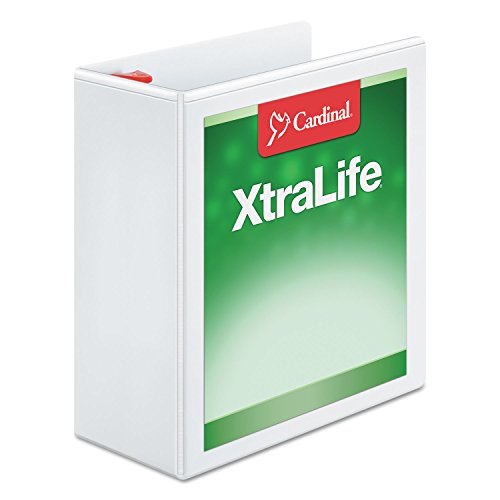 Cardinal 3 Ring Binder, 4 Inch Heavy Duty XtraLife Binder, Locking Slant-D Ring, Crack-Resistant Cover & Spine, ClearVue Covers, Holds 890 Sheets, PVC-Free, White (26340) - color: White, size: 4-Inch
