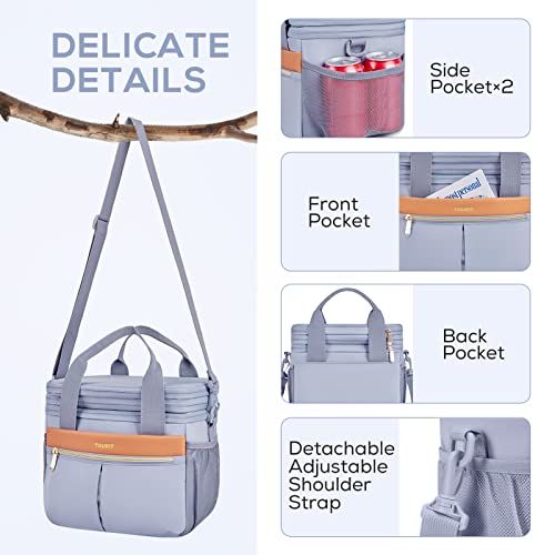 TOURIT Insulated Lunch Box Bag, Double Deck Leakproof Cooler Tote for Work Office Picnic, Expandable Lunch Container, Grey - color: Gray