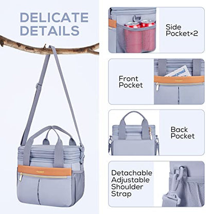 TOURIT Insulated Lunch Box Bag, Double Deck Leakproof Cooler Tote for Work Office Picnic, Expandable Lunch Container, Grey - color: Gray
