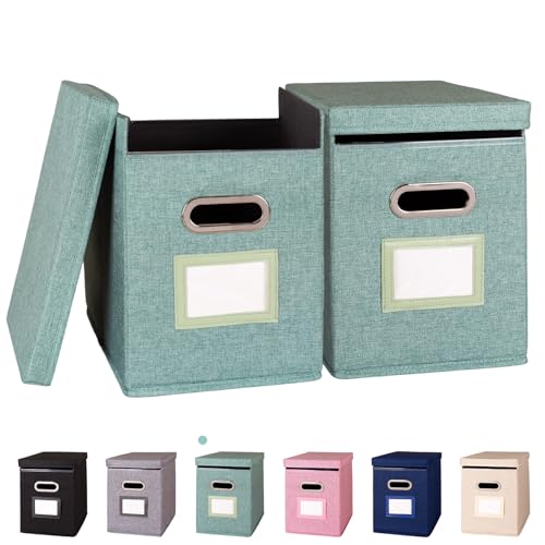 2 Pack Hanging File Folders Organizer with Lid, Letter Size Fabric File Storage Box Collapsible, Portable Office Document Holder with Metal Handle, Smooth PVC Rails, Green - color: Green, size: 2 Pack