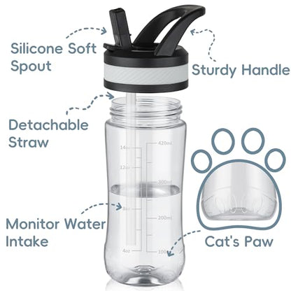 14oz Clear Kids Water Bottle with Straw Lid, BPA-Free Tritan, Measurement Scale, Sturdy Handle Wide Mouth Leak-proof Reusable Plastic Bottle for Boy& Girls, Back to School（Clear） - color: Clear