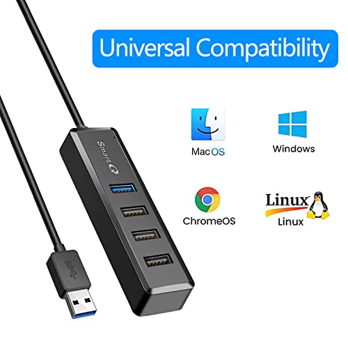 SmartQ 4-Port Hub - 1 USB 3.0 + 3 USB 2.0 Ports for MacBook, Mac Pro, Mac mini, iMac, Surface Pro, XPS, PC, Flash Drive, Mobile HDD, Laptop Extension Cable - size: 2 ft, style: USB A - Lite