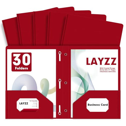 Plastic 2 Pocket Folders with Prongs, 30 Pack, Heavyweight, Letter Size Poly Folders with 3 Metal Prongs Fastener Clips (Red) - color: Red
