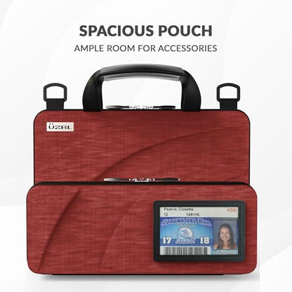 UZBL 11-11.6 Inch Always-on Chromebook Protective Hard Case with Accessory Pouch and Adjustable Shoulder Strap - color: Deep Red
