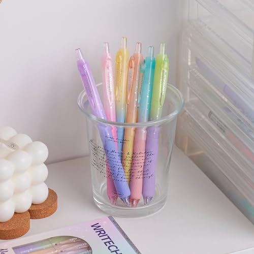 WRITECH Gel Pens Fine Point: Nebula Pen Set 0.7mm Black Ink Retractable 6ct Medium Point Smooth Writing with Aesthetic Gradient Color Barrel for Journaling Note Taking Silent Click No Smear - color: Multicolor1