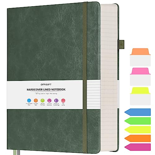 College Ruled Notebook 8.5" x 11", 312 Numbered Pages Lined Leather Journal | Extra-Thick with 2X Writing Space, 100gsm No Bleed Paper, Hardcover, Lay-Flat, for Work, School, Meeting Notes & Journaling - color: Green, size: A4