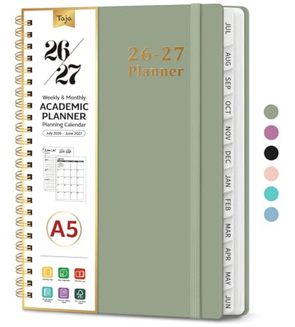 Planner 2026-2027, 6.3" x 8.5" Weekly and Monthly Academic Year Planner Calendar, July 2026 - June 2027, Hardcover Large School Planning Agenda With Tabs, Perfect for School & Office Supplies, A5, Green - color: A-Green, size: A5(6.3"x8.5")