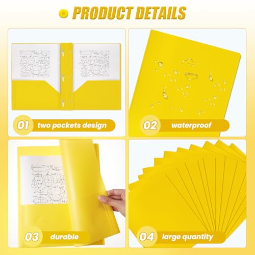 Lincia 100 Pcs Plastic Folders with Pockets and Prong Folders with Prongs 2 Pockets for Office, School for Students, Teachers, Office Workers(Yellow) - color: Yellow