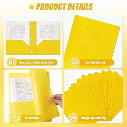 Lincia 100 Pcs Plastic Folders with Pockets and Prong Folders with Prongs 2 Pockets for Office, School for Students, Teachers, Office Workers(Yellow) - color: Yellow