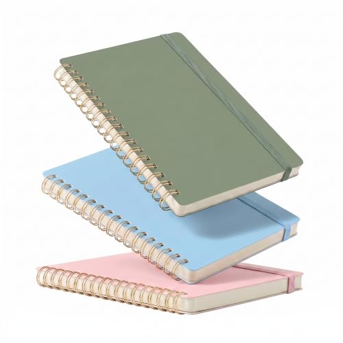 RETTACY Spiral College Ruled Notebook, 3-Pack, 140 Pages per Pack, B6 Small Pocket Size (5" x 7"), for School, Work, Writing, Journaling, Soft Cardboard Cover (Pink & Light Green & Light Blue) - color: Pink & Light Green & Light Blue