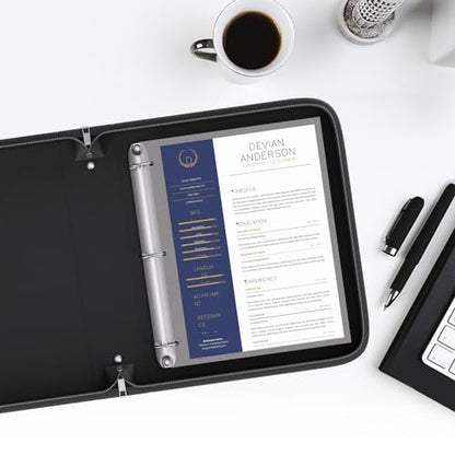 Fireproof 3 Ring Binder with Zipper, 2 Inch D Rings Hold up 450 Sheets of 8.5" x 11" (A4), Compatible with Clear Page Protectors, Built-in net and Pen Holder (1 Pcs, Black, 2") - color: Black, size: 2", style: 1 Pcs
