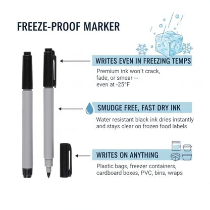 Cadie Permanent Freezer Marker Set of 3 – Waterproof Fast-Drying Black Fine Bullet Tip Ink Pens for Food Labeling, Fridge & Freezer Storage, Lab & Kitchen Use, & General Organization - style: 3 Pack