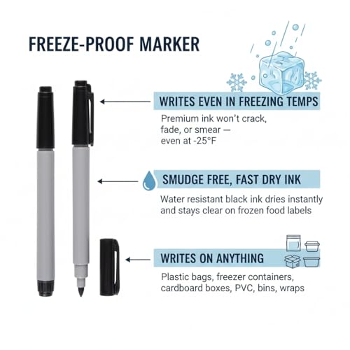 Cadie Permanent Freezer Marker Set of 2 – Waterproof Fast-Drying Black Fine Bullet Tip Ink Pens for Food Labeling, Fridge & Freezer Storage, Lab & Kitchen Use, & General Organization - style: 2 Pack