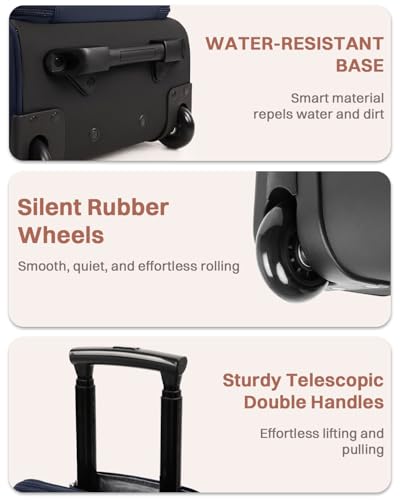 Rolling Puffer Backpack for Women, Travel Backpack with Wheels, 16 Inch Wheeled Laptop Backpck, Dual-Opening Design Overnight College Underseat Carry on Luggage, Roller Business Work Bag, Navy Blue - color: Navy Blue