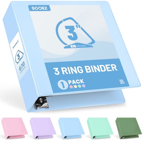 Sooez BinderX Extra Durable 3 Inch 3 Ring Binder, D-Ring Large Binders, Holds 670 Sheets of 8.5x11 Paper, Customizable View Cover with Inside Pockets, Heavy Duty 3 Ring Binder for School, Light Blue - color: Light Blue, size: 3 inch