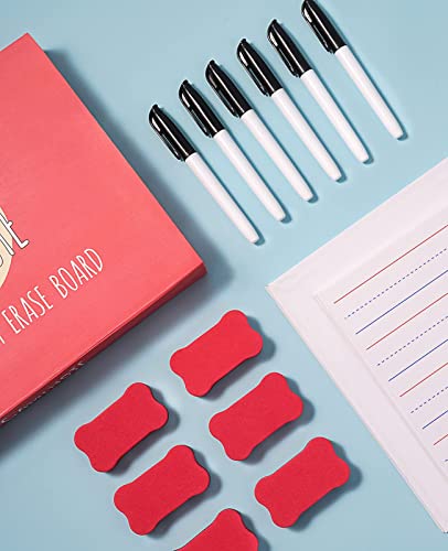 GAMENOTE 6 Pack Magnetic Dry Erase Lap Boards for Kids, 9x12 Double-Sided Lined and Blank Whiteboards with Markers & Erasers, Small Classroom and Homeschool Writing Board