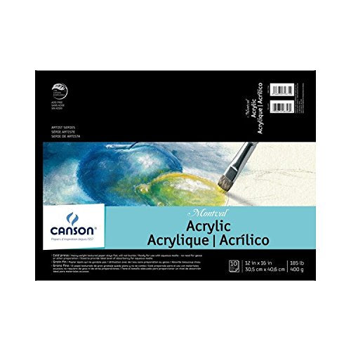Canson Artist Series Acrylic Paper, Foldover Pad, 12x16 inches, 10 Sheets (185lb/400g) - Artist Paper for Adults and Students - size: 12"X16"