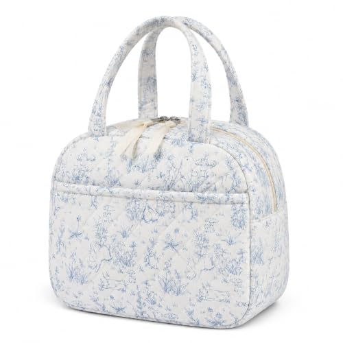 WOBAGMEN Quilted Lunch Box for Women,Coquette Aesthetic Lunch Box for Teen Girls,Cute Floral Lunch Bags for Work, School,Office,Picnic,Travel (blue floral rabbit) - color: blue floral rabbit