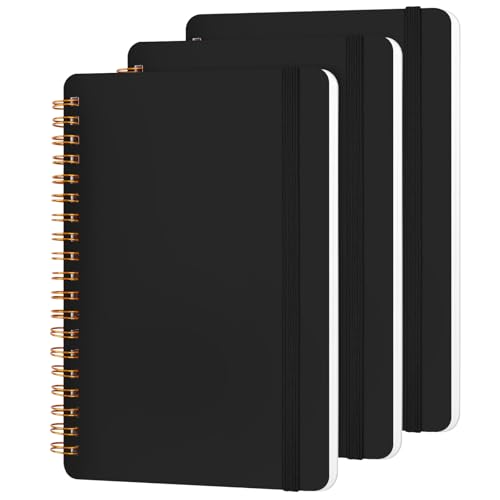Utron 3 PCS Small Spiral Notebook 5x7, Notebooks for Note Taking, Black Spiral Journal Notebook, Work Notebook Small Notebooks 5x7 with Strap, Cute Notebooks for Women 70 Sheets/Note Books - color: Black, size: 5x7