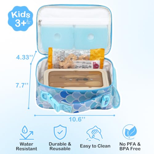 FlowFly Kids Lunch Bag, Durable Insulated School Lunch Box with Shoulder Strap and Bottle Holder, Water-resistant Thermal Small Lunch Cooler Tote for Teen Boys & Girls,Mermaid - color: Mermaid
