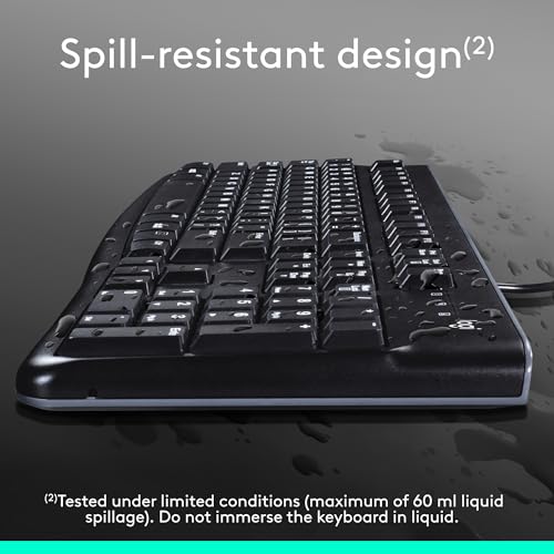 Logitech MK120 Wired Keyboard and Mouse Combo for Windows, Optical Wired Mouse, Full-Size Keyboard, USB Plug-and-Play, Compatible with PC, Laptop - Black