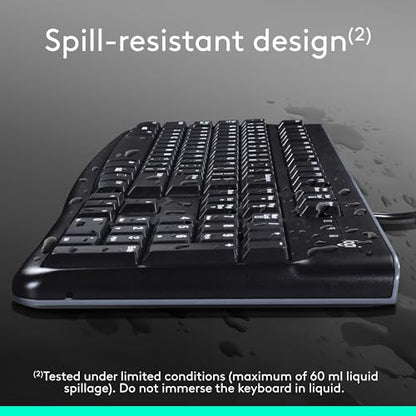 Logitech MK120 Wired Keyboard and Mouse Combo for Windows, Optical Wired Mouse, Full-Size Keyboard, USB Plug-and-Play, Compatible with PC, Laptop - Black