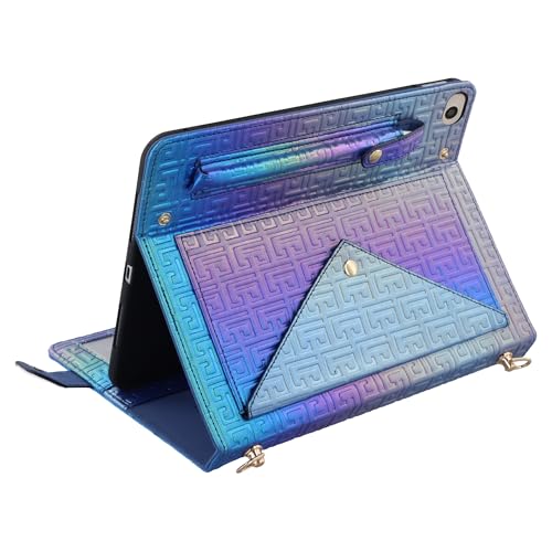 Shiny Case for iPad mini 5/4/3/2/1, Mini 7.9" Handbag Case, Techcircle Iridescent PU Leather Folio Envelope Pocket Stand Cover with Hand Strap+Shoulder Strap+Pencil Holder+Card Slots, Shiny Indigo - color: 03 Shiny Indigo, size: iPad Mini 5/4/3/2/1 7.9"