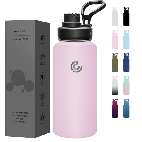 Sports Water Bottle 32oz, Insulated Water Bottle with Handle,Stainless Steel,Simple Modern,Suitable for Travel, School, Boy, Girl(Blush) - color: Blush, size: 32 Ounces