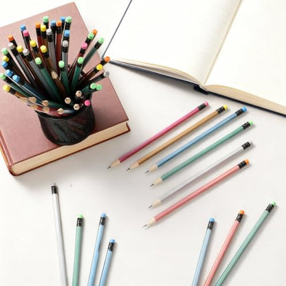 TecUnite 120 Pcs HB Pencils #2 Unsharpened Wood Cased Pencils with Eraser Hexagonal Pencil Cute Graphite No 2 Pen for Adults Gifts Exam School Office Sketching Learning (Multicolor) - color: Multicolor