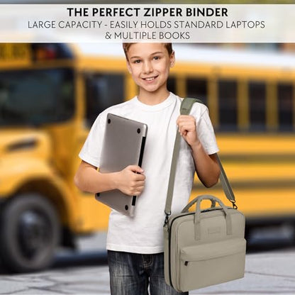 Sturdy 3 Ring Zipper Binder with Strap - 2" Binder with Pockets Holds 500 Sheets, Laptop & More - Durable & Easy to Carry - color: Mud