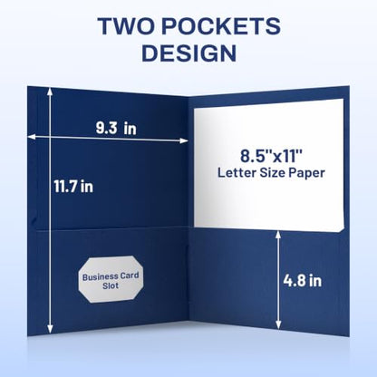 SUNEE Folders with Pockets(25 Pack, Navy Blue), 2 Pocket Folders Fit Letter Size Paper, Paper File Folder for School Office Home Business - color: Navy Blue