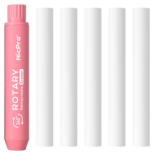 Nicpro 5+1 Pack Rotary Retractable Erasers, Soft TPE Twist Erasers with 4 Refill Eraser for Students, Clean Erasing Large Pencil Eraser for School Supplies, Office, Stationary - color: Pink