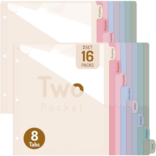 Forvencer 16 Counts Dividers with 2 Pockets, 8 Tabs Binder Dividers for 3 Ring Binder, Binder Dividers with Tabs for School Office Organization, Multicolor, Letter Size, 2 Sets - color: Beige, size: 2 Sets