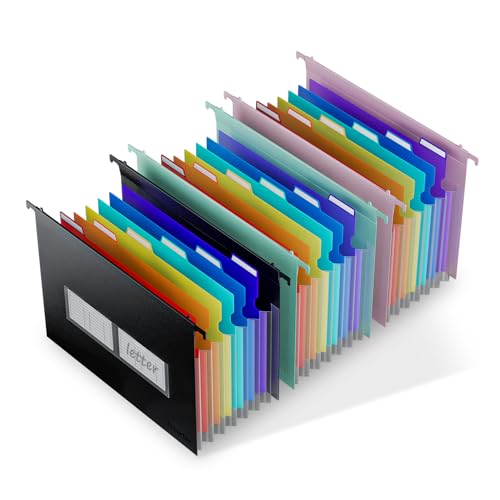 ThinkTex Plastic Expanding Hanging File Folders, 7 Innovative 1.2" Accordion Pockets, Large Capacity, Multi-Color Tabs, Letter Size for Filing Cabinet - 3 Packs 3 Colors - size: Letter Size, style: Letter Size 3 Packs-3 ColorsA