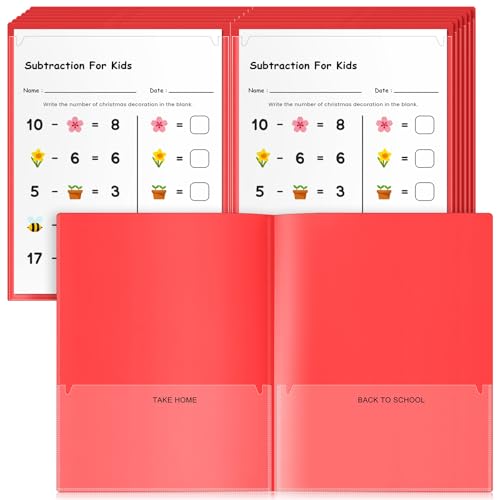 Henoyso 24 Pcs Plastic Folders with Clear Front Pockets Heavy Duty Take Home Back to School Pockets Homework Folders for School Students Parent Teacher Classroom Communication (Red) - color: Red
