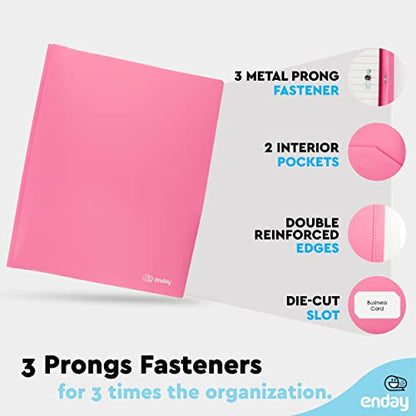 Plastic Folders with Pockets and Prongs Pink - Two Pocket Folder with Brads - 3 Prong Folders with Pockets for Letter Size Sheets, Also Available in Blue, Green, Red, Purple, and Grey, 1 Pc –by Enday - color: Pink, size: 1