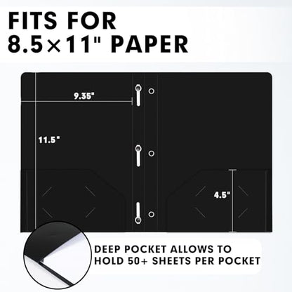 Plastic 2 Pocket Folders with Prongs, 30 Pack, Heavyweight, Letter Size Poly Folders with 3 Metal Prongs Fastener Clips (Black) - color: Black