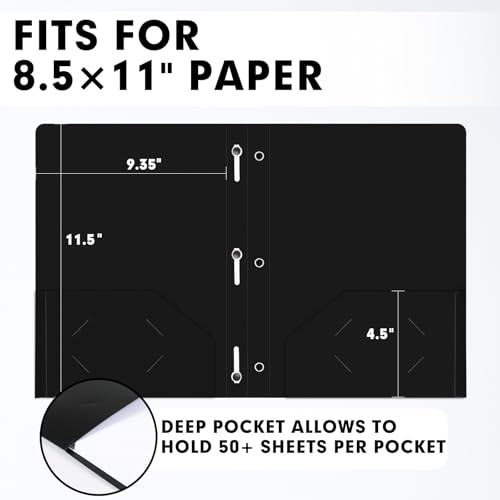 Plastic 2 Pocket Folders with Prongs, 30 Pack, Heavyweight, Letter Size Poly Folders with 3 Metal Prongs Fastener Clips (Black) - color: Black