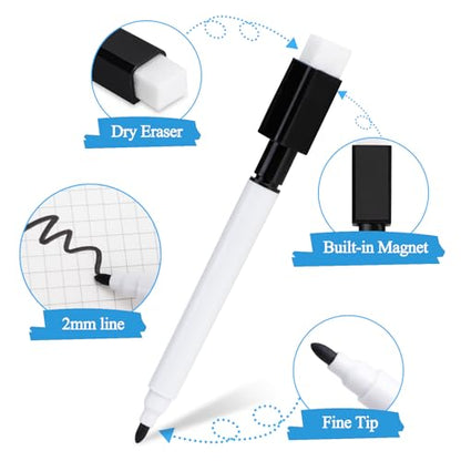 RETON 25 Pcs Magnetic Dry Wipe White Board Markers Pens, Dry Erase Marker with Eraser Cap, 4.4 In Mini Markers with Fine Tip for Classroom, Office, Hospital, Home and Factory (25 Pcs, Black) - size: 1 Count (Pack of 25)