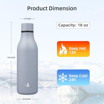 Konokyo Insulated Water Bottle with Strap,18 oz Double Wall Stainless Steel Vacuum Bottles Metal Water Flask,Grey Blue - color: Grey Blue, size: 18 Ounces