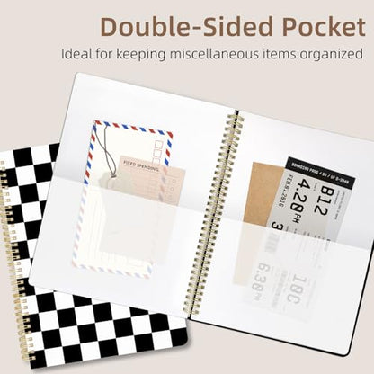 Cute Spiral Notebook journal A4 Aesthetic Pretty Design for Women Girls Kawaii with Pocket, 8.5 x 11 inch, Graph, Black Plaid - color: Black Plaid, style: Graph